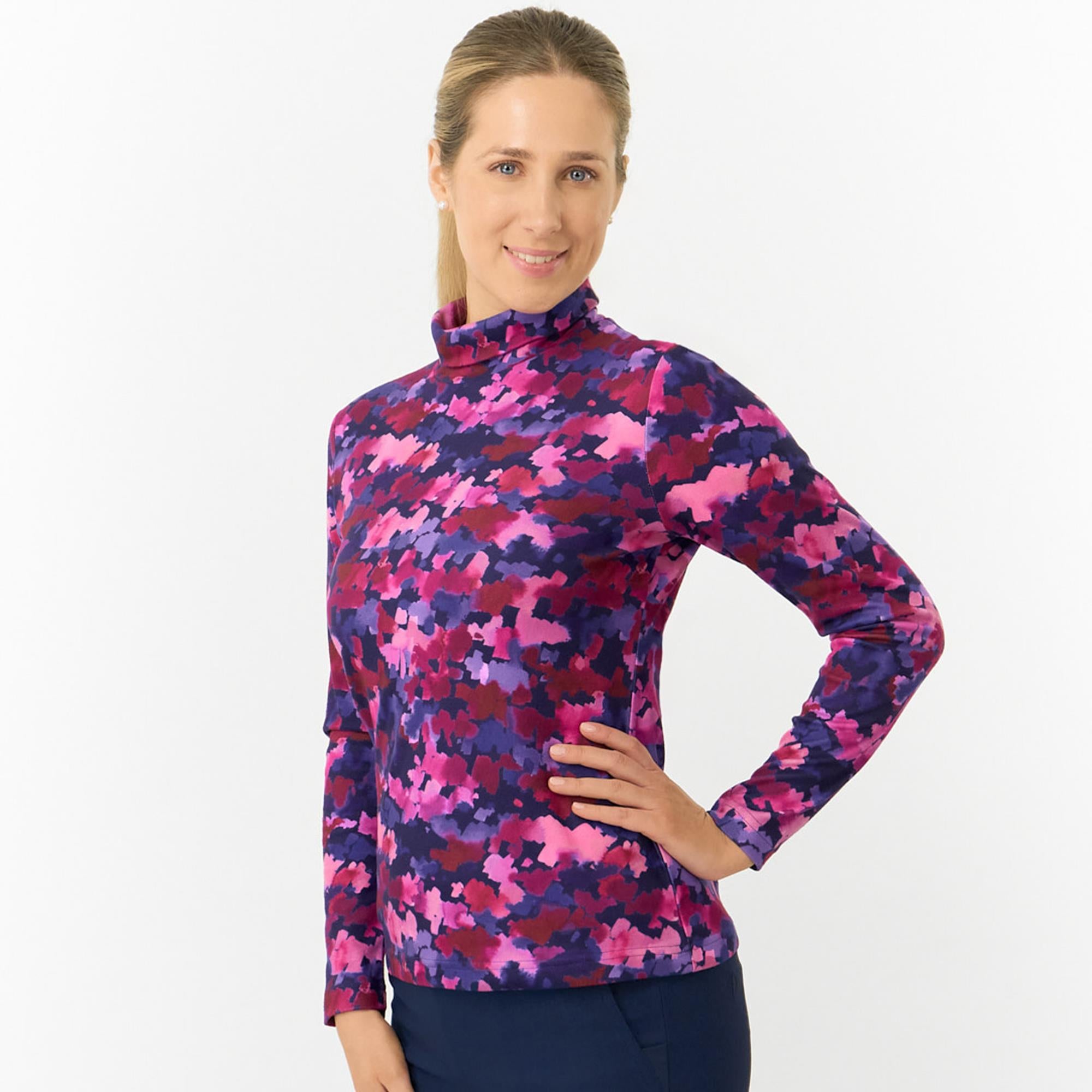 Pure Golf Amy Printed Ladies Roll Neck Base Layer Autumn Aquarelle
